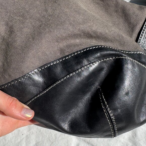 Iyiami Handbags Black Leather Charcoal Cotton Canvas Sling Bag - Picture 4 of 11